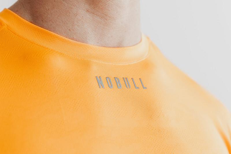 Orange Nobull Lightweight Textured Tee (NEON Camo) Men's Tanks | CA K1592O